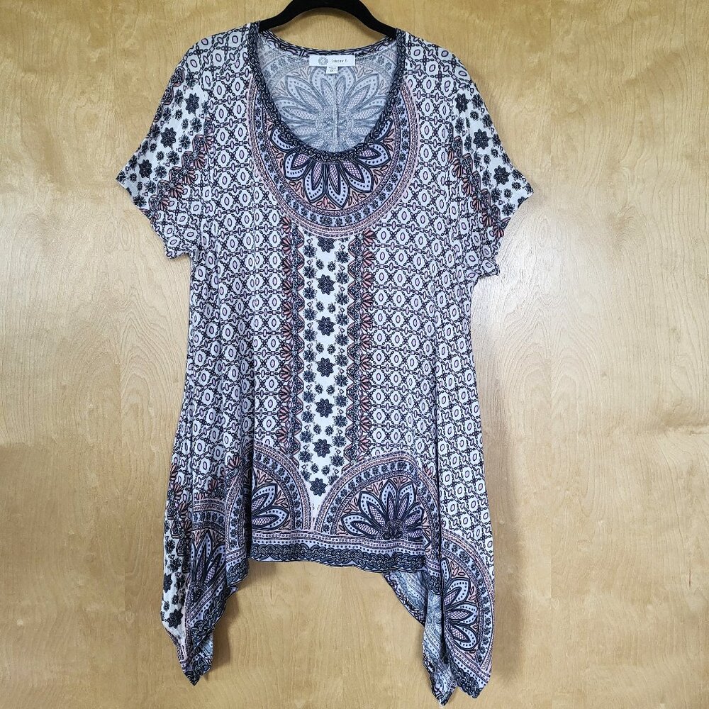 Cristina B. Boho Paisley Shark Bite Tunic Top Size XL